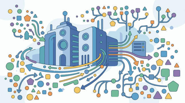 Abstract visualization of data flow through a modern complex system