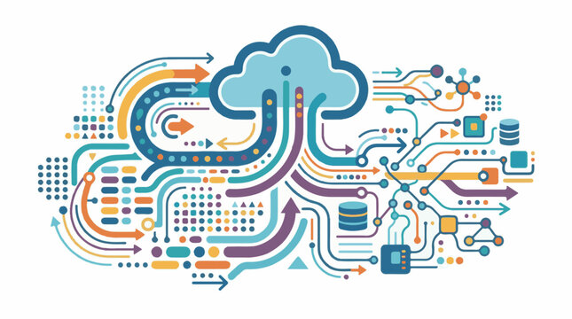 Abstract representation of digital data flow and cloud connectivity