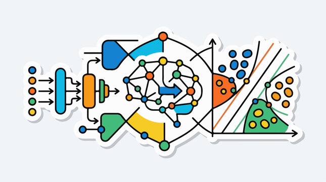 Abstract representation of neural network processing and data classification