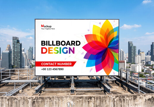 Rooftop Billboard Mockup with City Background