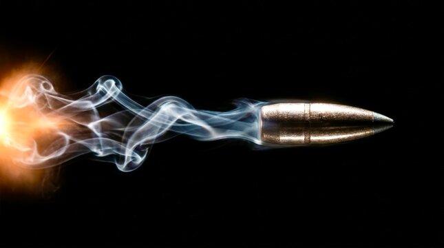 Bullet streaks through smoke against a black void