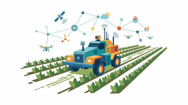 Advanced tractor and drones in a field connected by network