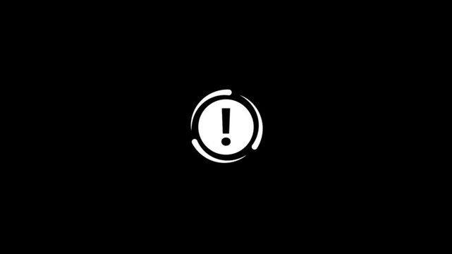 Warning exclamation mark vector icon animation with rotating circle line error alert notification info and security attention sign isolated on black background.
