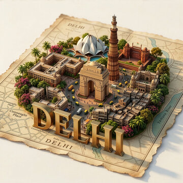 New Delhi, India 3D Map Illustration, capital of India