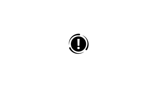 Warning exclamation mark vector icon animation with rotating circle line error alert notification info and security attention sign isolated on white background.