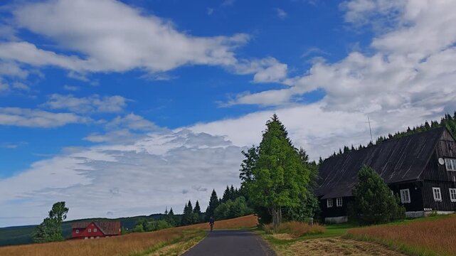 Traditional wooden mountain cottage in the Jizerka area near paths leading to the peat bog landscape