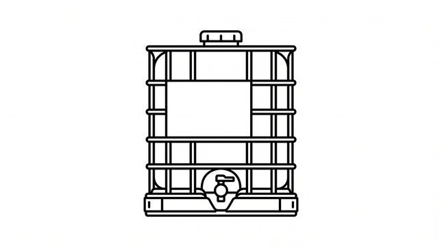 Industrial IBC tote tank container outline icon on white background