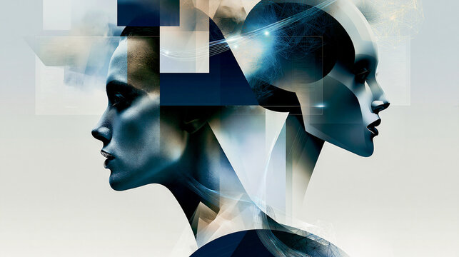 Artistic collage representation of artificial intelligence as a creative partner, highlighting cooperation, innovation, shared ideas and the evolution of human potential through technology