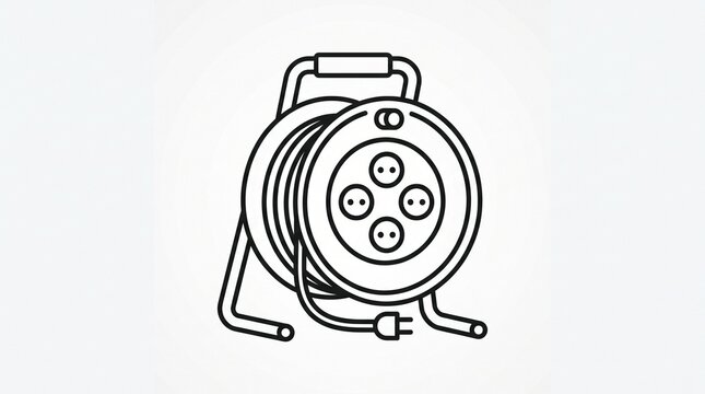 Black outline icon of electrical cable reel on white background