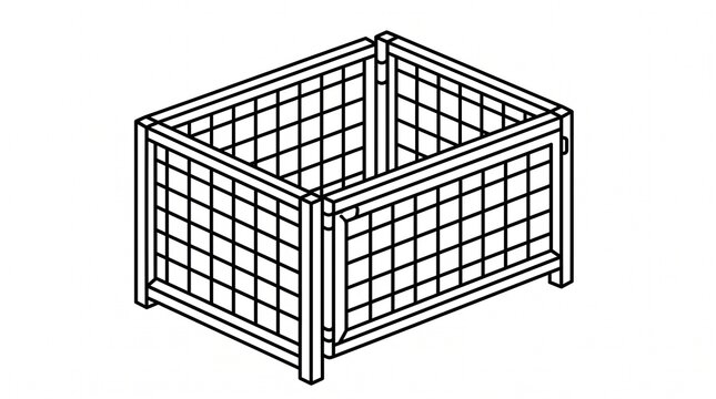 Minimalist black wire mesh container isolated on white background