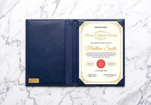 Award Certificate Mockup in Leather Holder