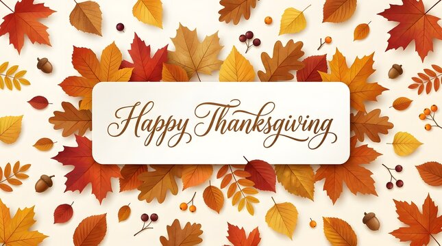 Happy thanksgivings day festive background autumn leaves acorns berries for holiday celebrations