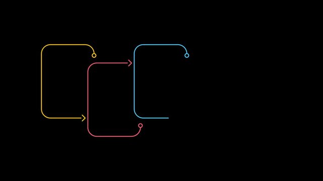 5-step rectangular business infographic animation, colorful table for workflow. Transparent background.