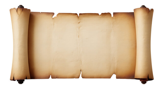 Old vintage paper scroll with blank space for text or design isolated on a clean texture background for historical documents and messages isolated on transparent background