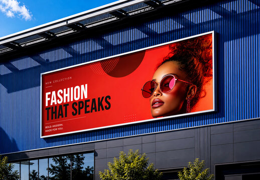 Horizontal Billboard Mockup on Modern Building Facade