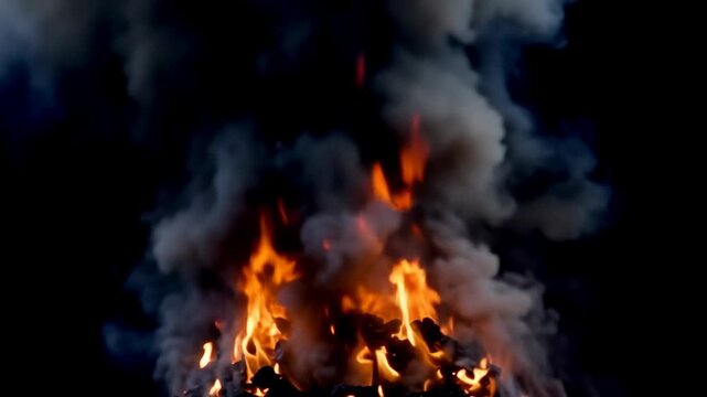 Dynamic fire flames flickering in dark background