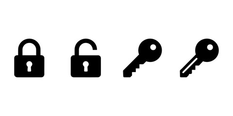 Black and white lock and key icons set with open and closed padlocks © Top Stock