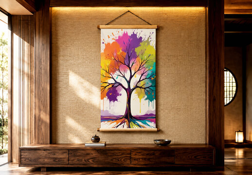Modern Watercolor Tree Wall Hanging Mockup