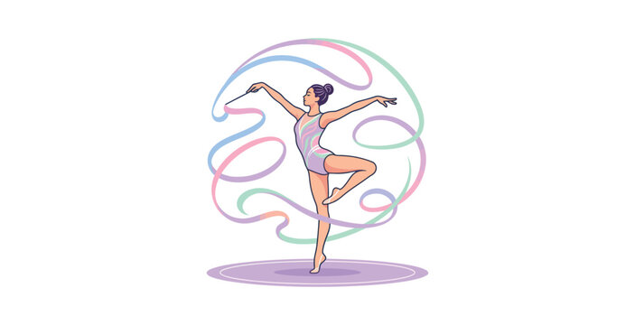 Rhythmic Gymnast with Ribbon Vector Illustration