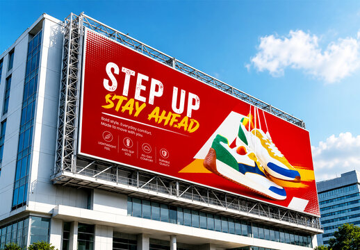 Realistic Large Building Rooftop Billboard Mockup