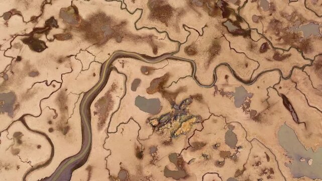 Tidal River Deltas in Iceland, Top down view, beautiful natural patterns
