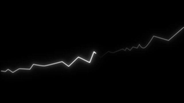 Glowing neon line graph rising on black background, financial growth concept animation chart