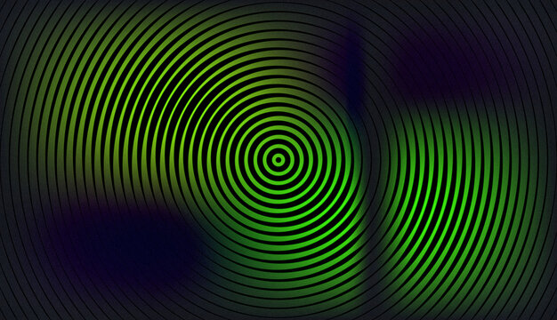 Abstract green circular pattern background. Concentric rings with digital light effect.