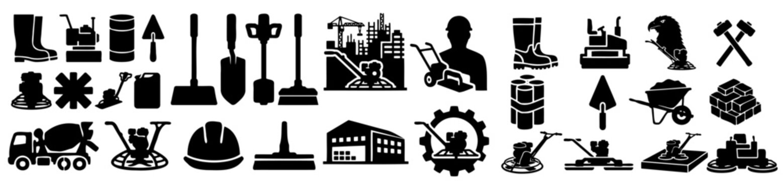 Concrete Power Trowel Vector Silhouette Bundle - Cement Construction Mechanic Icon Pack - Masonry Contractor Tools Template Collection
