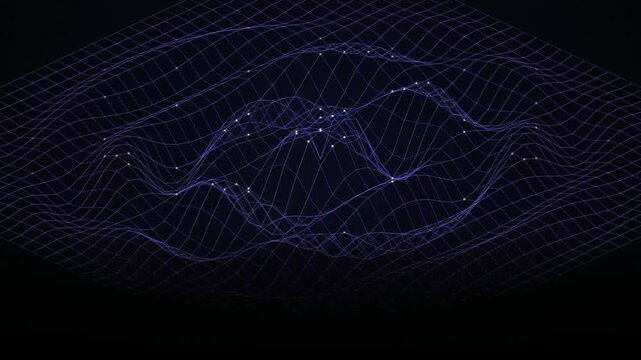 Quantum Data Network Topography. Abstract Glowing Neural Wireframe Grid for B2B SaaS Presentations and Cyber Explainer Videos