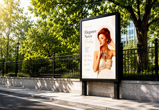 Vertical Billboard Mockup on Sunny Urban Street