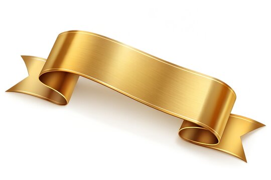 Elegant curved gold ribbon banner with a luxurious metallic brushed texture and polished edges isolated on a white background perfect for festive headers or premium marketing design projects for sales