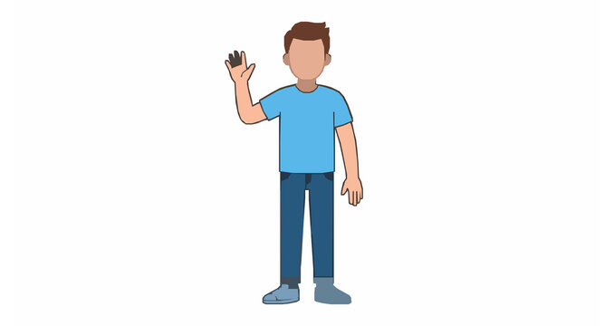 Happy Smiling Man Waving Hand in Friendly Greeting Flat Vector Character Illustration
