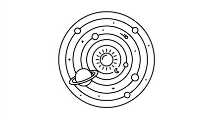 Stylized illustration of a solar system with planets orbiting a central sun. © Sumbul