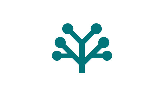 Teal colored tree branch logo.