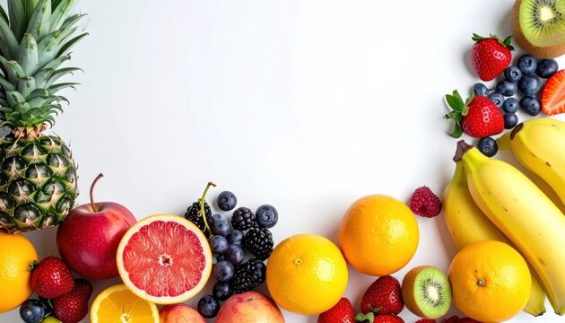 Tropical fruit and berry corner border composition.