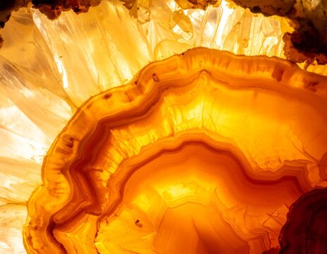 Quartz Crystal Cluster with Radiating Points and Orange Agate Formation, Macro Mineral Texture
