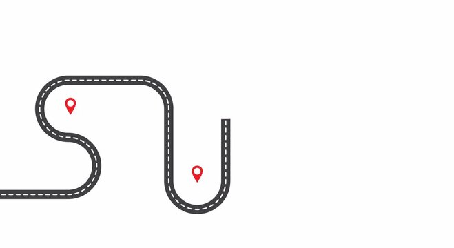 Animation of travel route path on white background.
