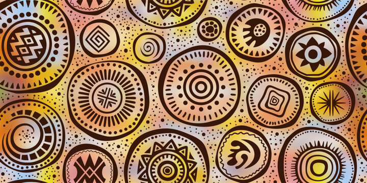 Seamless ethnic pattern, hand-drawn ethnic circles elements, vector print