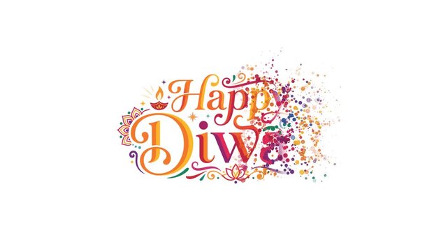 Happy Diwali Festival of Lights Celebration with Colorful Typography and Decorative Elements.