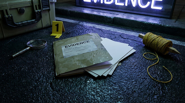 Blank manila evidence folder document mockup resting on wet road asphalt
