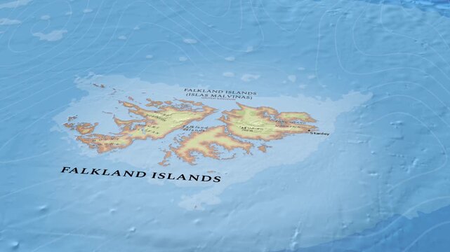 Falkland Islands Detailed Topographic Map Close-up Animation Showing West East Falkland