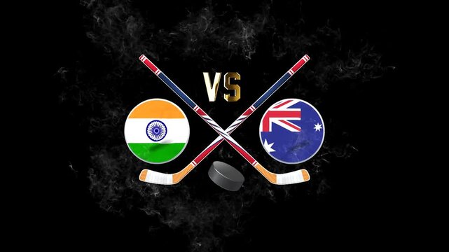 India vs Australia Hockey Match Illustration Video with Flags and Crossed Sticks