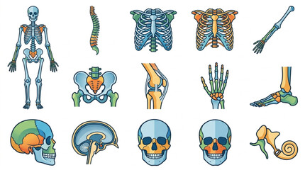 Collection of Human Skeletal Anatomy Illustrations. © Nu