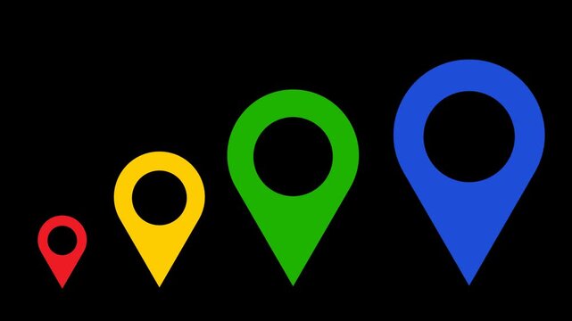 Map location pins animation colorful navigation markers motion