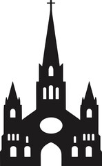 Obraz premium Black silhouette of a gothic church with a central spire and cross vector illustration EPS PNG file