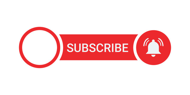 Red subscribe button with notification bell icon and round play button element.