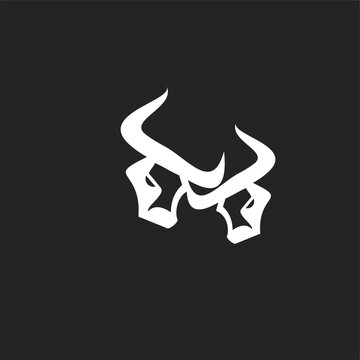 Stylized Abstract White Bull Head or Taurus Horns Logo Design on Dark Background