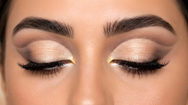Close up of a woman's eyes with dramatic gold and neutral eyeshadow