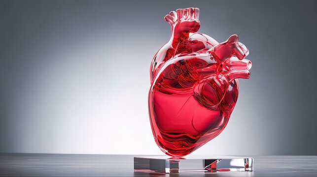 statin. An abstract glass sculpture of a human heart, with a single statin pill balanced on its top. event programs, museum guides, designed for cultural heritage projects and event programs.
