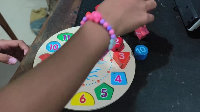 Wooden toy clock to help kids learn to tell time and colors